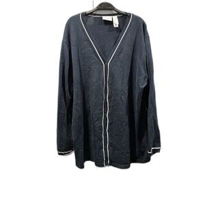 Liz Claiborne Navy Cardigan Sweater 2X Lightweight Knit White Trim Preppy